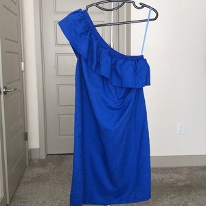 Cobalt blue, J Crew, one-shoulder dress